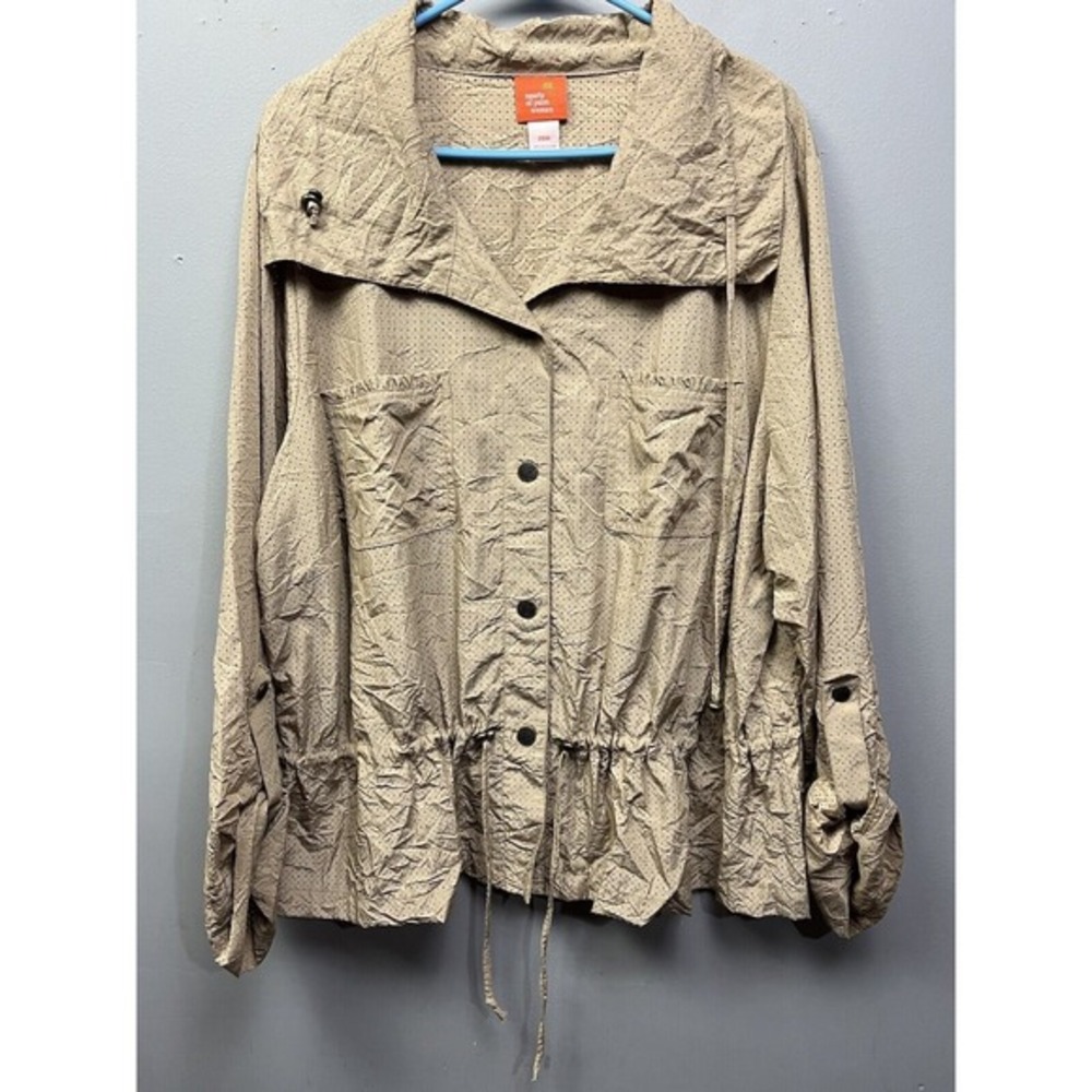 Hearts of Palm Woman Tan Perforated Utility Jacket Drawstring Waist Plus 20W‎